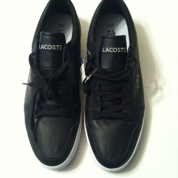 LACOSTE MENS NEW BLACK LEATHER FASHION SNEAKERS SIZE: 11.5 - Picture 3 of 16